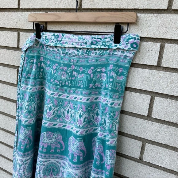 Vintage Funky People Elephant Peacock Wrap Skirt Boho Hippie Cotton Free Size - Picture 6 of 10